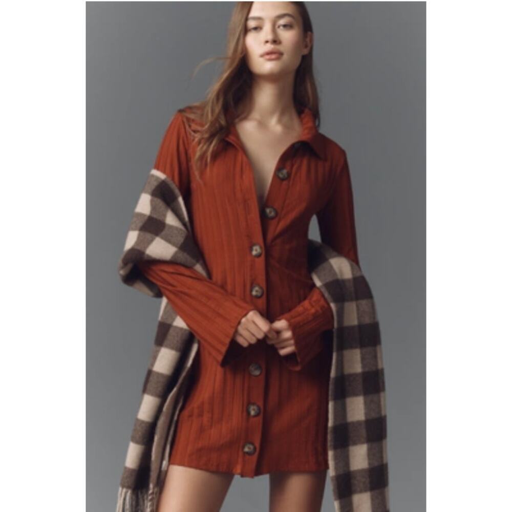 Anthropologie Reformation Benton Ribbed Button-Front Sweater Mini Dress XS